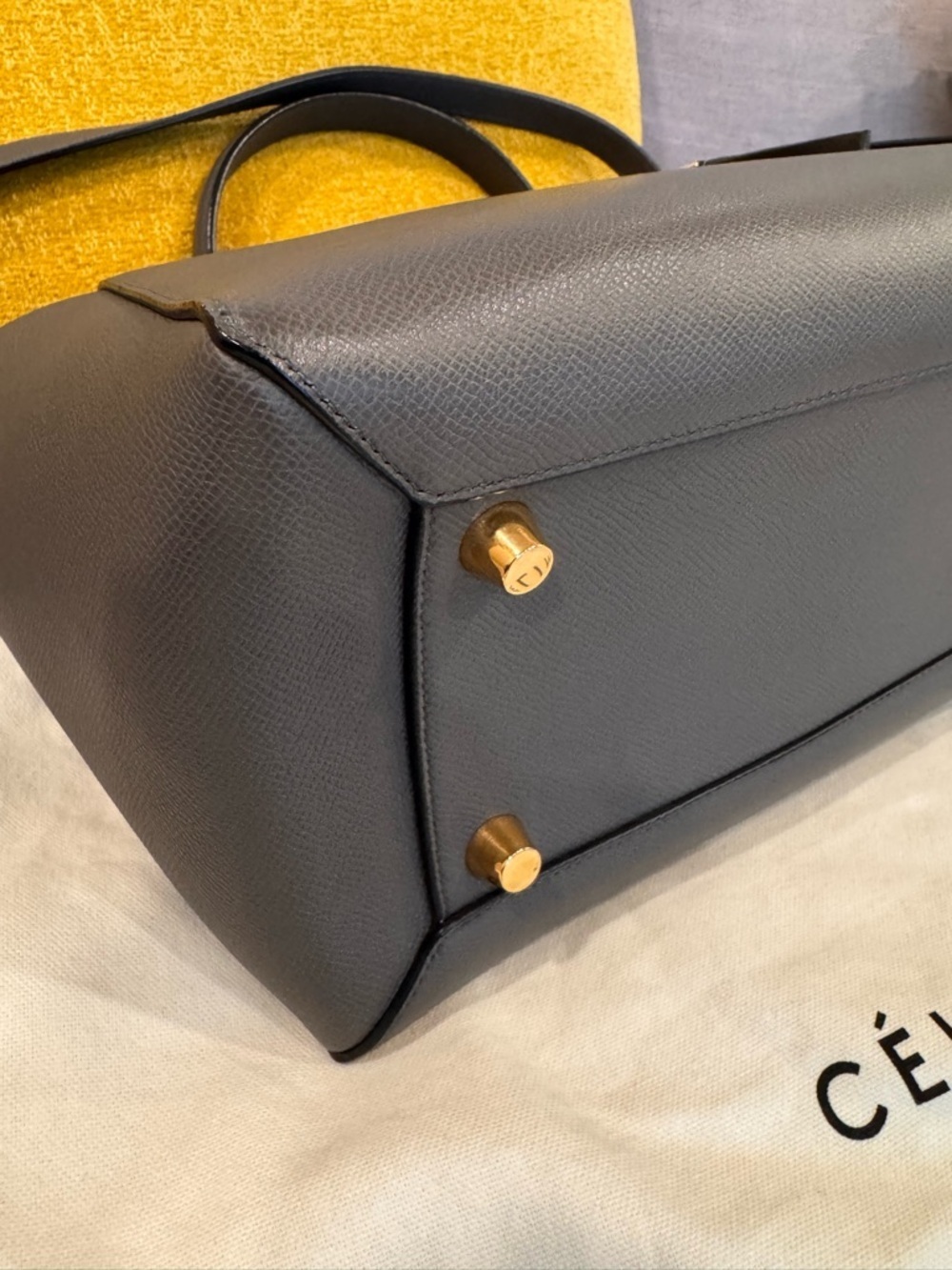 💯 💯% Celine Dark Gray Leather Top-Handle Satchel - Picture 7 of 13